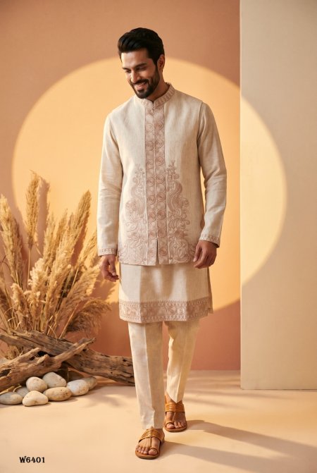 Outluk Wedding Vol 64 Linen Embroidery Mens Indo Western